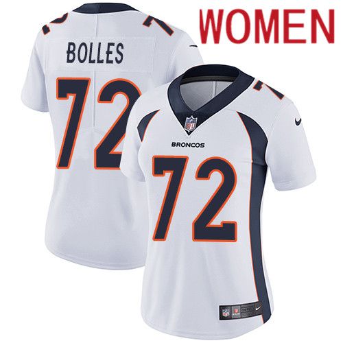 Women Denver Broncos 72 Garett Bolles White Nike Vapor Limited NFL Jersey